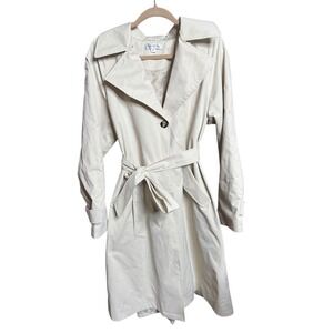 Via Spiga Women's Large Cream Trench Coat Waist Tie Minimalist Classic Career
